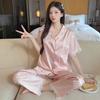 Sweet And Cool Girl Ice Silk Pajamas Women'S Summer Short-Sleeved Trousers Casual Lazy Style Loungewear Can Be Worn Outside