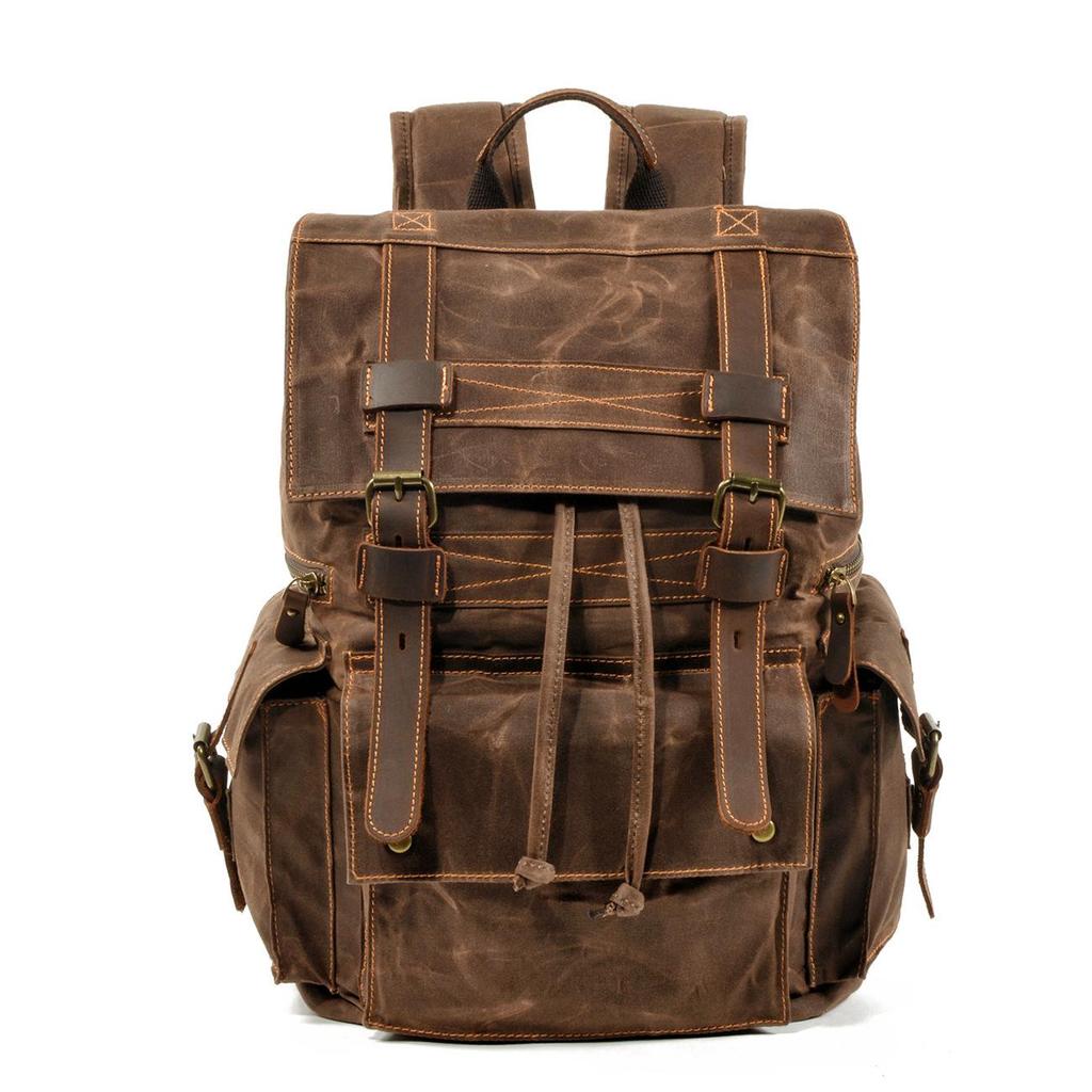 Retro Multi-Pocket Waxed Canvas Travel Backpack for Men