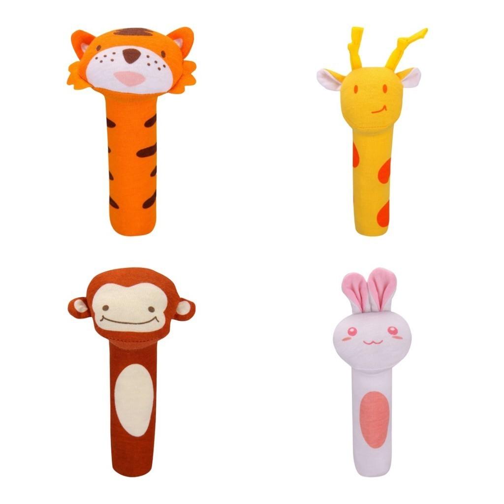 Adorable Baby Grasping Training Bb Stick Squeaky Toy With Animal Designs And Soft Knitted Fabric Stuffed With Pp Cotton