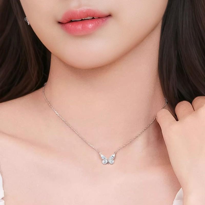 Elegant Butterfly Pendant Necklace Women Sterling Enamel Glow Design Minimalist Fashion Jewelry Gift
