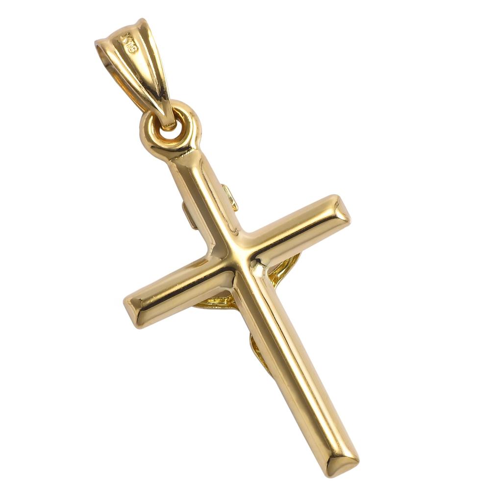 18K K18 Gold Christ Cross Pendant Top Engraved S Size [Speranza]