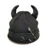Yarn Winter Pullover Cap Solid Color Knitted Beanie Punk Devil Horns Hat  Autumn/Winter