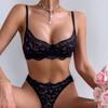 Sexy BH-Set für Damen im europäischen und amerikanischen Stil, Cut-Out mit Spitze, Bügel, Push-Up Lingerie, Atmungsaktive erotische Intimwäsche
