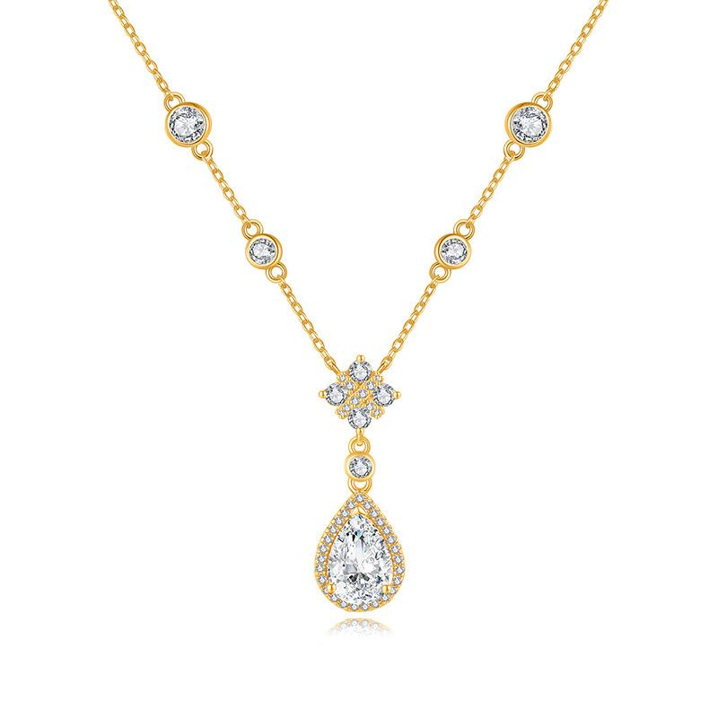 S925 Sterling Silver Dainty Bezel-Set Teardrop Moissanite Pendant Necklace Anti-tarnish Hypoallergenic Elegant Korean Style 45+5cm
