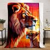 Two lions in a vibrant savanna during sunset with warm orange hues. for all seasons blanket lunch break throw gift