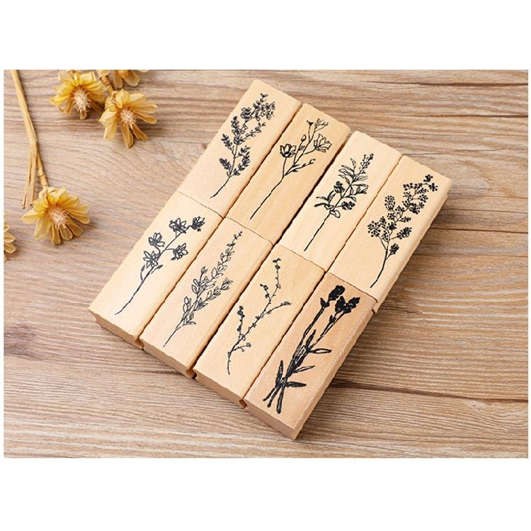 8 Stück Vintage Holzstempel Blumen Gummi Stempel für Kartenherstellung DIY Kunsthandwerk