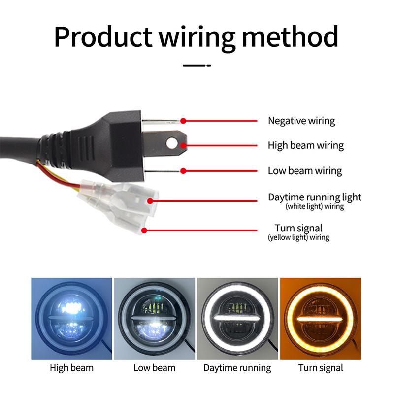 7 Inch Round LED Headlamp Automatic Motorcycle Headlights Angle Eye with DRL Turn Signal Led Headlight