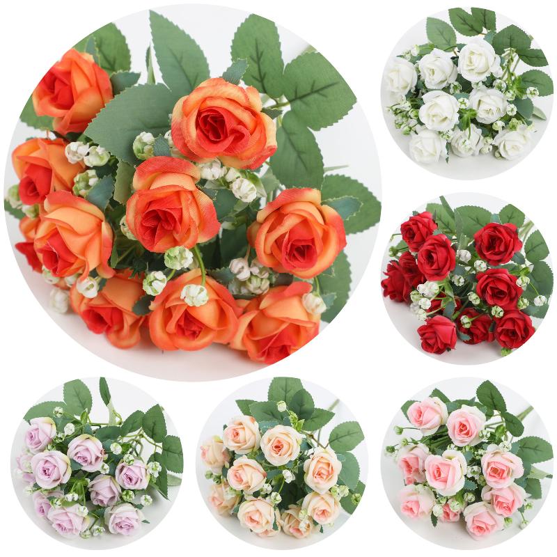 1Pc Artificial Flowers Wedding Home Bedroom Decoration Bridal Bouquet Garden Fake Silk Roses Hydrangeas Vase For Board Outdoors
