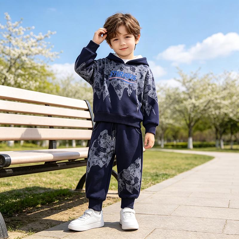 Boys' 2-Piece Cotton Set, Tie‑Dye Print Spring Autumn Hoodie and Pants Casual Outfit, High-Quality Baby Clothes -S-XXL