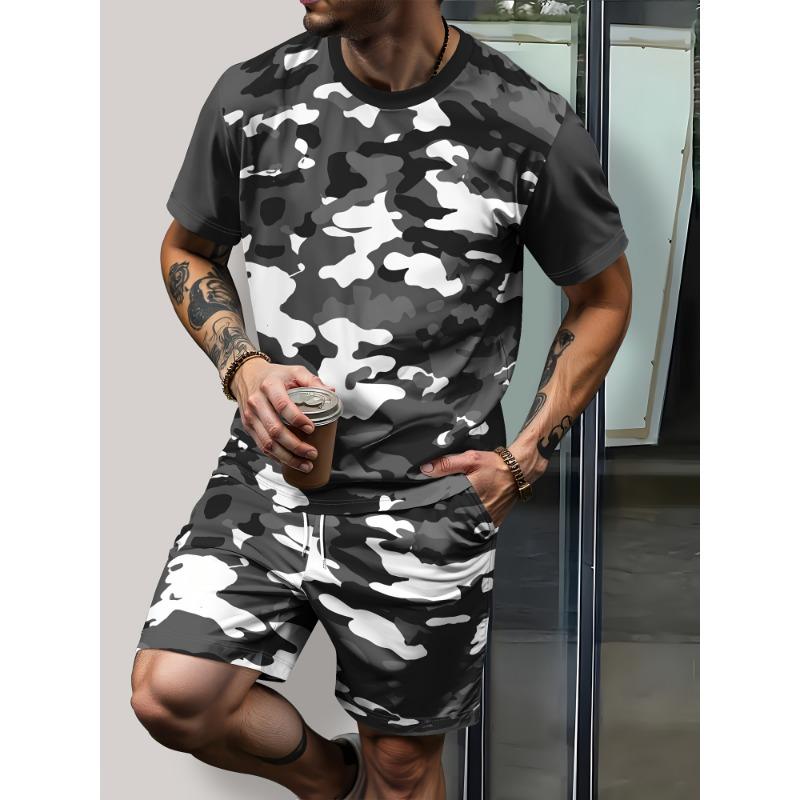 Men's fashion casual stylish short sleeve shorts 3d suit