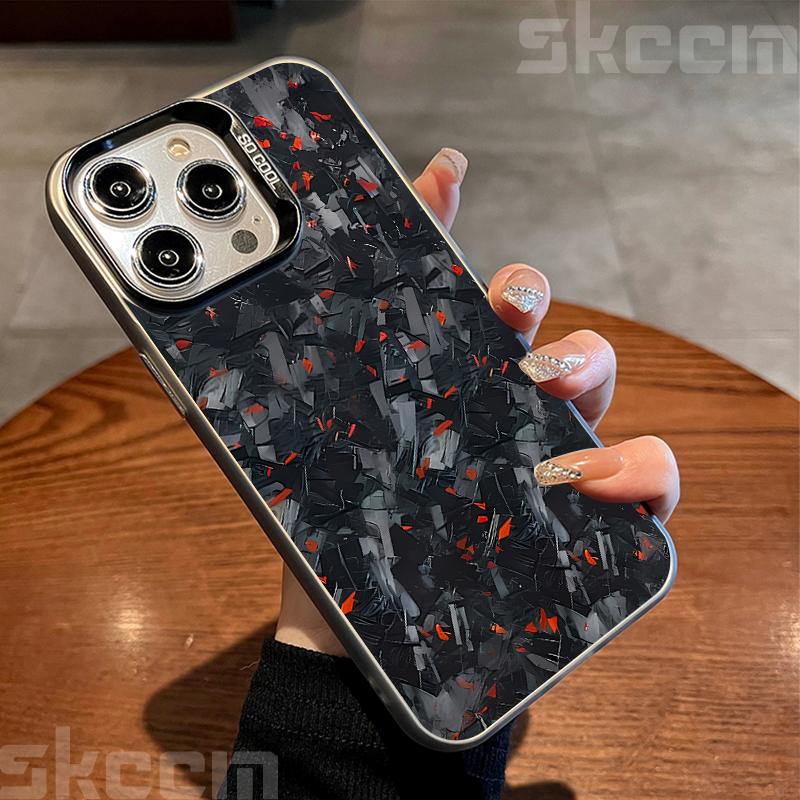 

Крутой матовый жесткий чехол для телефона с рисунком под углеродное волокно для iPhone 16 16E 15 14 13 12 11 Pro Max XS XR 8 7 Plus, противоударный чехол с гальваническим покрытием iPhone 13 Pro Max чёрный