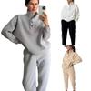 Womens Street Style Tracksuit Set Solid Color Button Stand Collar Sweatshirt Loose Pants