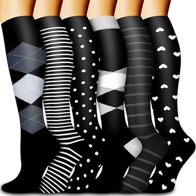 6 Pairs Compression Socks,15-25mm Nylon Anti-Odor Sports Socks for Fitness Running Cycling,Support Knee High Socks for Adult