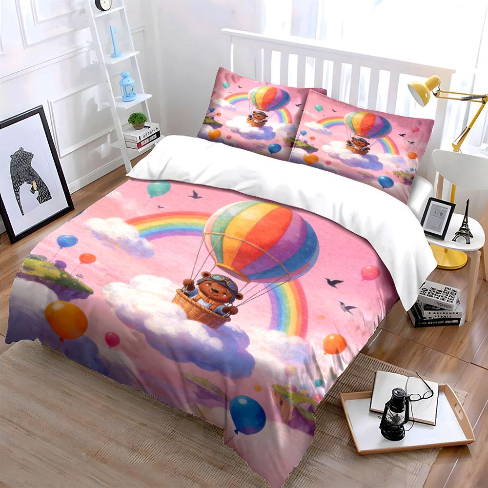 Colorful Balloon Bear Set Soft Comfortable Duvet Cover Bedding Set Included 1*Duvet Cover & 2*Pillowcases, Gift