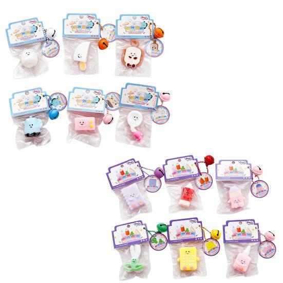 Cartoon Stationery Squeeze Toy with Bell Ball Chain Stress Relief Slow Rising Kitchenware Sensory Fidget Toy Decompression Tools