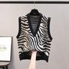 Women Knitted Vest Autumn V-neck Women's Sweater Autumn Style Zebra Print Loose and Trendy Korean Version