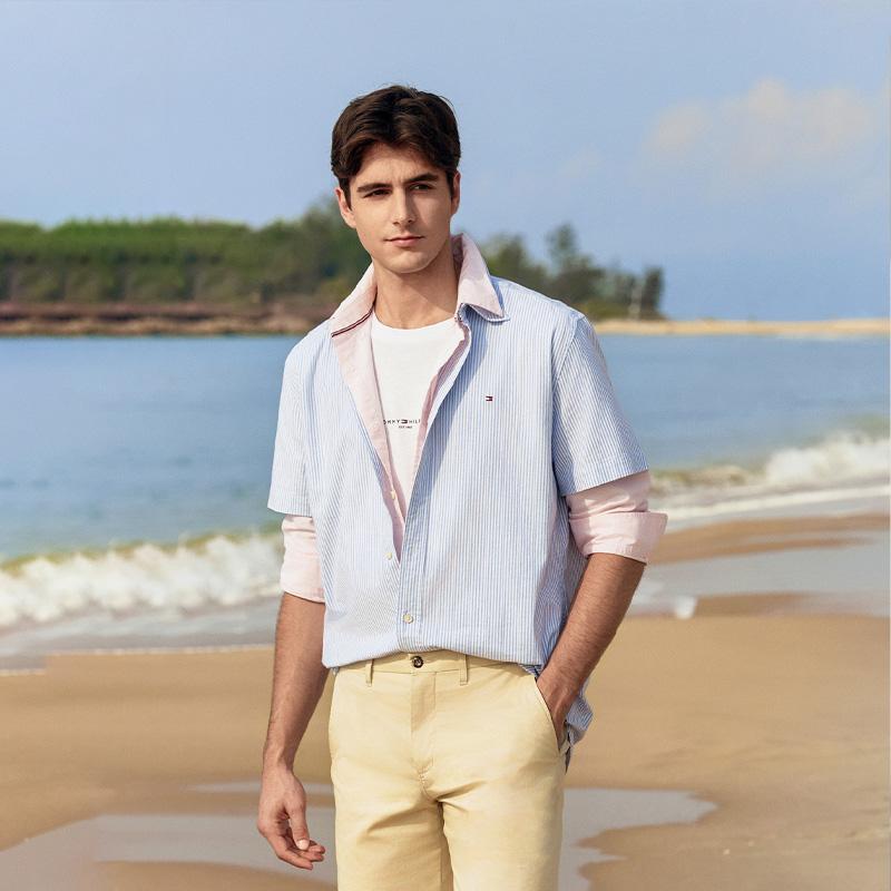 Tommy Hilfiger Shirt Men's Light Blue White Stripes 78J8438
