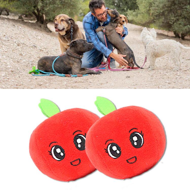 Giocattolo per cani in peluche cigolante Cartone animato Carino Peluche per molare i denti Allevia la noia Giocattolo in peluche a forma di mela per animali domestici Cani Gatti