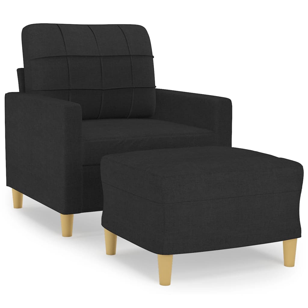 Armchair with Footstool Black 60 Cm Fabric
