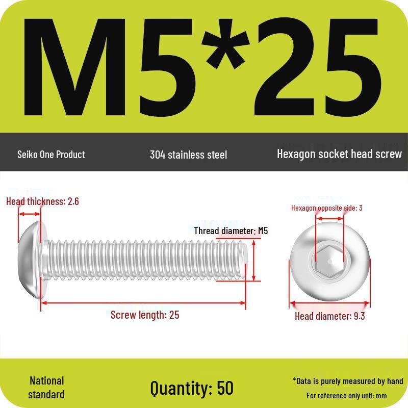 304 Stainless Steel Pan, Half, and Round Head Hexagon Screws (M2-M12)