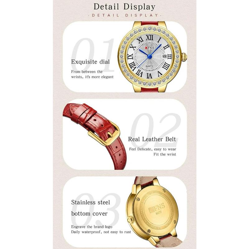 New Fashionable Casual Retro Style Inlaid Diamond Round Women's Quartz Watch Waterproof Retro Leather Watches
