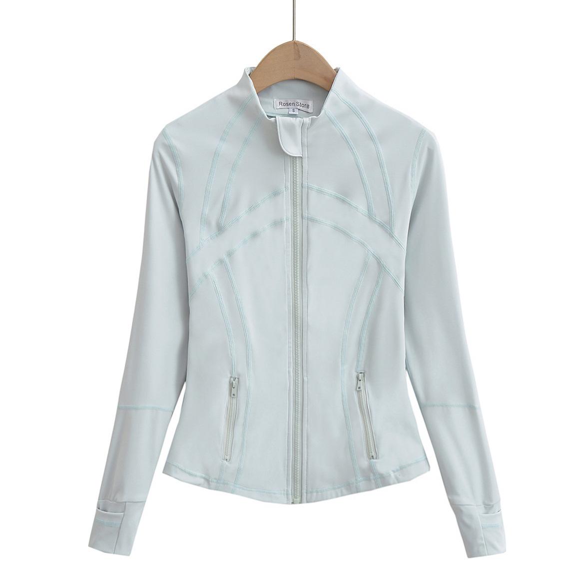 

Воротник-стойка, однотонная одежда для защиты от солнца, женская новая коллекция, облегающая рубашка для йоги, куртка для фитнеса L синий