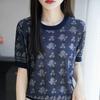 Spring New All Match Cardigan Jacquard V-neck Short Sleeve Knitted Shirt Summer Thin Bottom Vintage Short Sleeve Classic Top