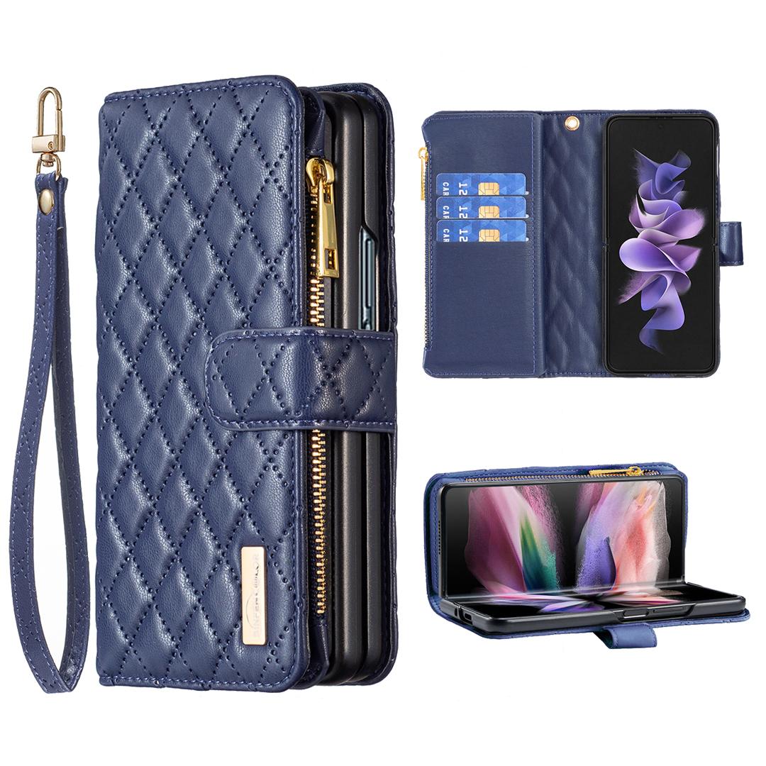 

For Samsung Galaxy Z Fold6 5G Case PU Leather Zipper Pocket Phone Cover Blue