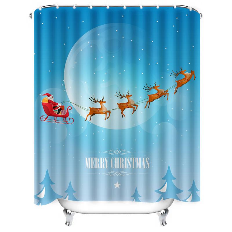 Tu Christmas Shower Curtain Festive Holiday Santa Claus Reindeer Winter Themed Bathroom Decor Xmas Holiday Gift Cozy Home Dcor