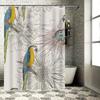 Modern Floral Bird Print Shower Curtain for Bathroom Decorations White Flower Pattern with Parrots Set Includes Rod Hooks
