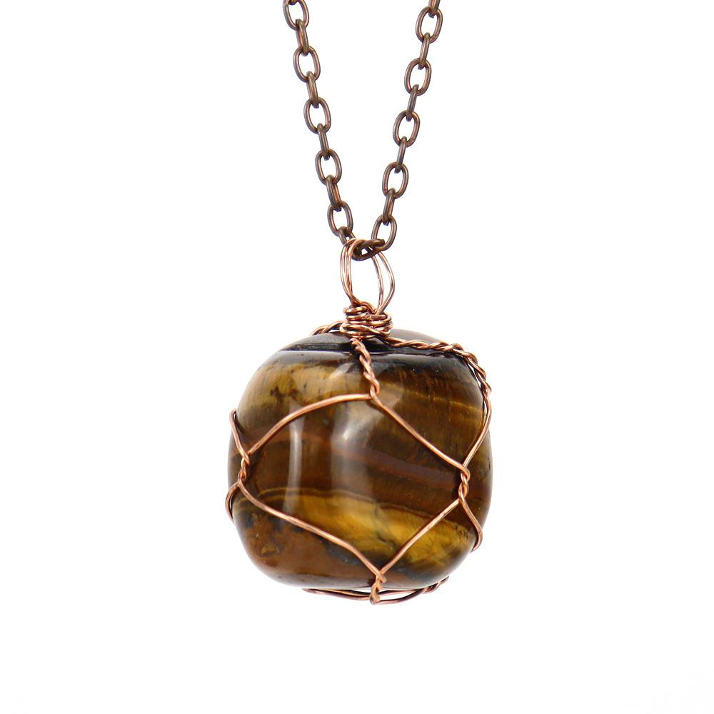 Hand-Wound Irregular Natural Stone Crystal Rough Stone Amethyst Pendant Necklace N669