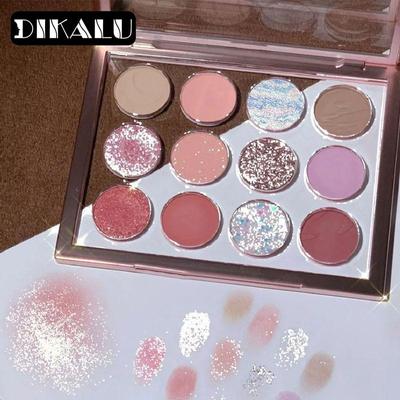 DIKALU 12-color Pearlescent Matte Eyeshadow Palette Transparent Glitter Earth Color