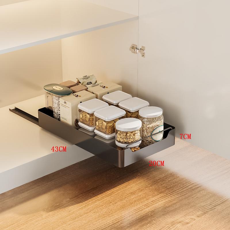 

Modern Carbon Steel Pull-Out Drawer Spice Organizer for Kitchen Cabinets