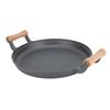 BBQ Grill Pan with Dual Wooden Handles Round Cast Iron Steak Frying Meat Roasting Skillets for