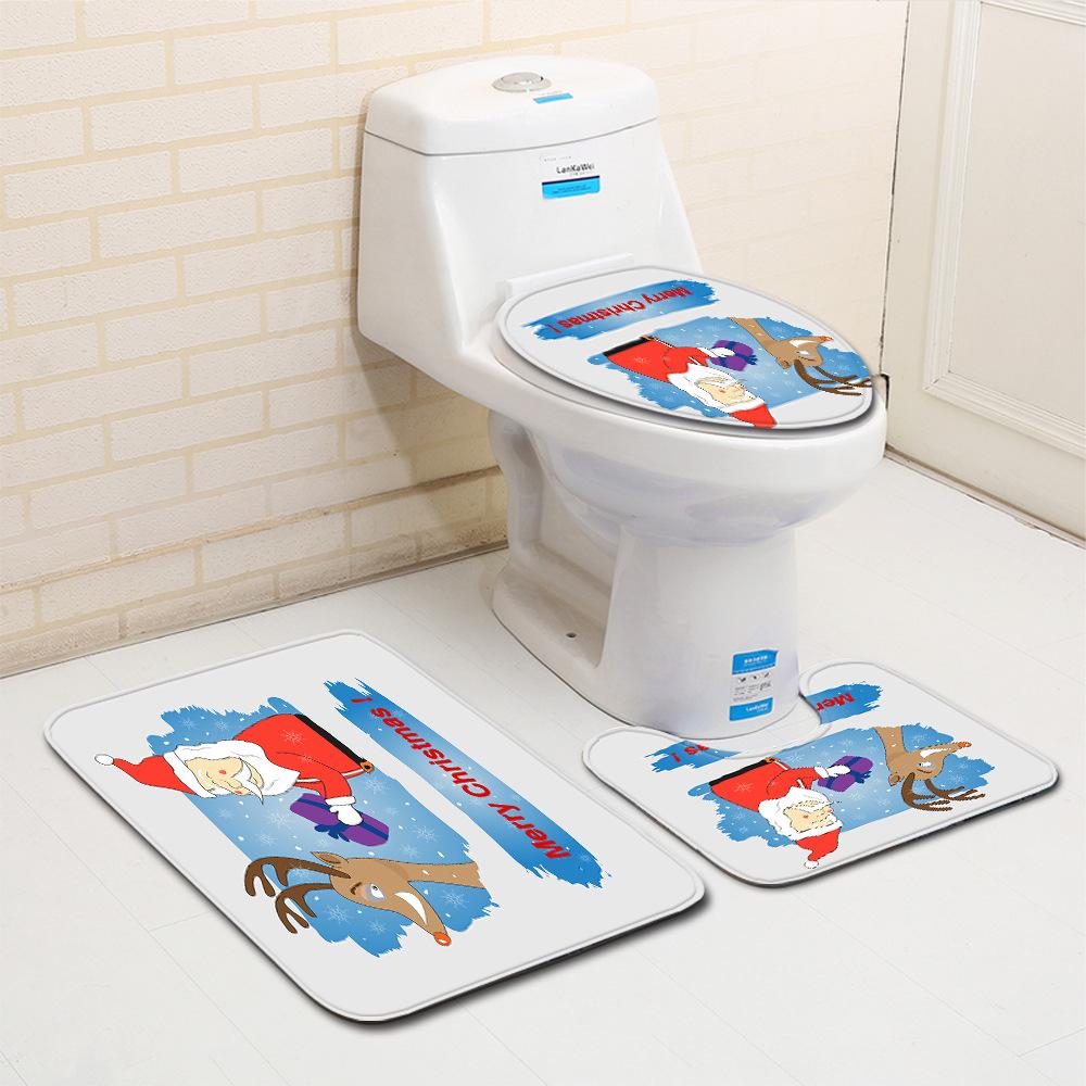 Christmas Bathroom Floor Mat Toilet Three-Piece Set