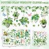 Whaline 6 Sheet Potted Plant Window Clings Hanging Vine Plant Eucalyptus Leaves Reble Window Decals for Home School Office Spring Summer Party