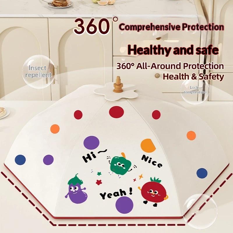Foldable Insulated Food Cover Dustproof Warm Fresh Retaining Cute Cartoon Print for Patio Outdoor Dinner Use