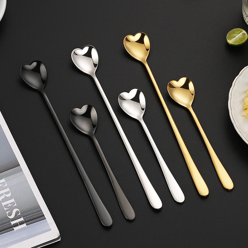 304 stainless steel ice spoon, extended heart-shaped stirrer, Korean style long handled,household coffee and dessert spoon