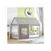 Lit d'enfant - MUVOE - 90 x 200 cm - Gris foncé + gris clair - Maison avec toit et fenêtre - Montage facile