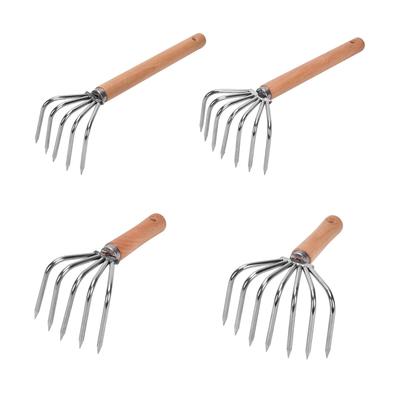 Hand Rake Handheld Cultivating Cultivator Loosening Soil Digging Steel Claws Wood Handle Small Clamming Rake for Backyard Bonsai