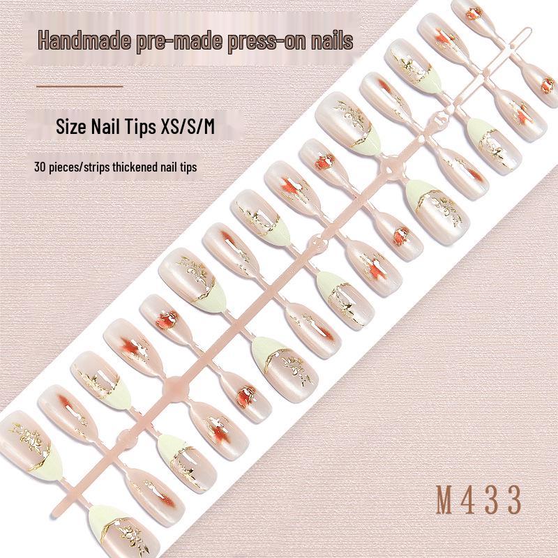 

Clear Cat Eye Gilded White French Almond Nails - 30 Handmade Short Wearable Nail Tips