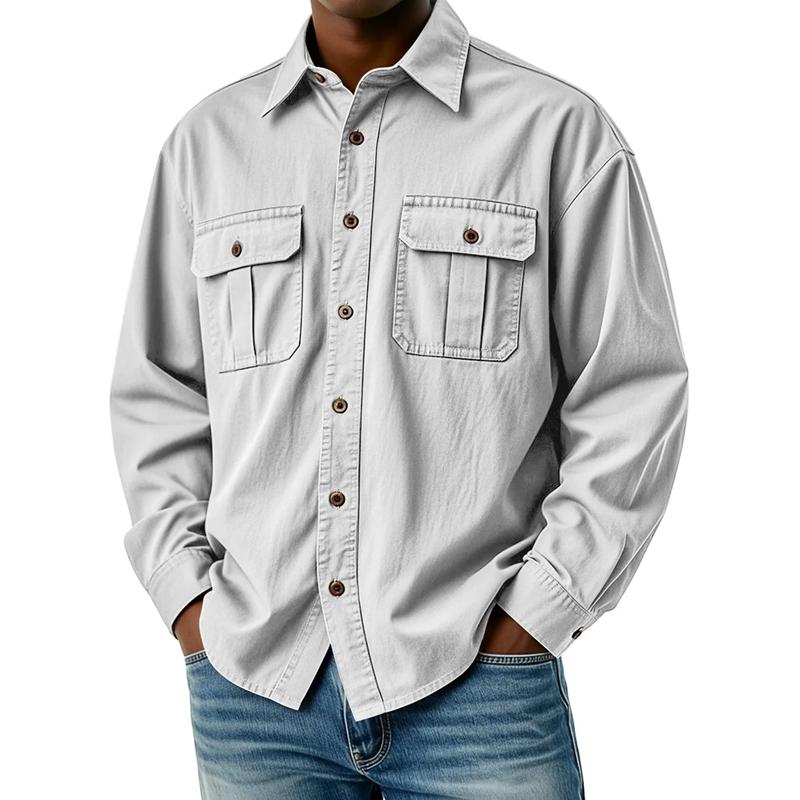 Cargo Shirts Men's Breathable Long Sleeve Multi-Pockets Work Shirts Vintage Hiking Fishing Shirt Outdoor Blouse