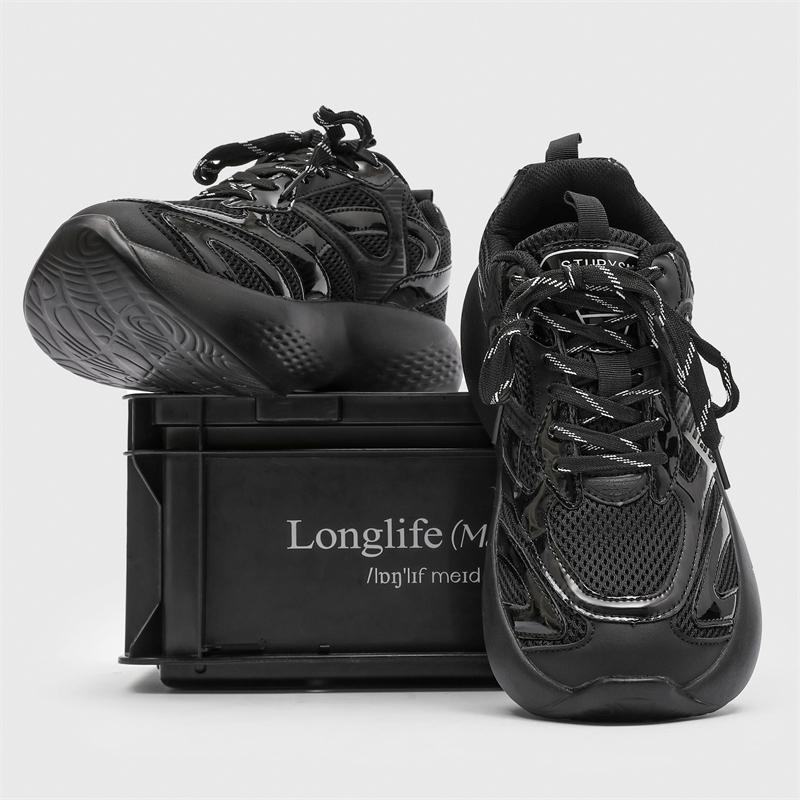 

Повседневная спортивная обувь на толстой подошве для мужчин и женщин, дышащая, на шнуровке, модная, парная обувь, трендовая и универсальная 44 чёрный