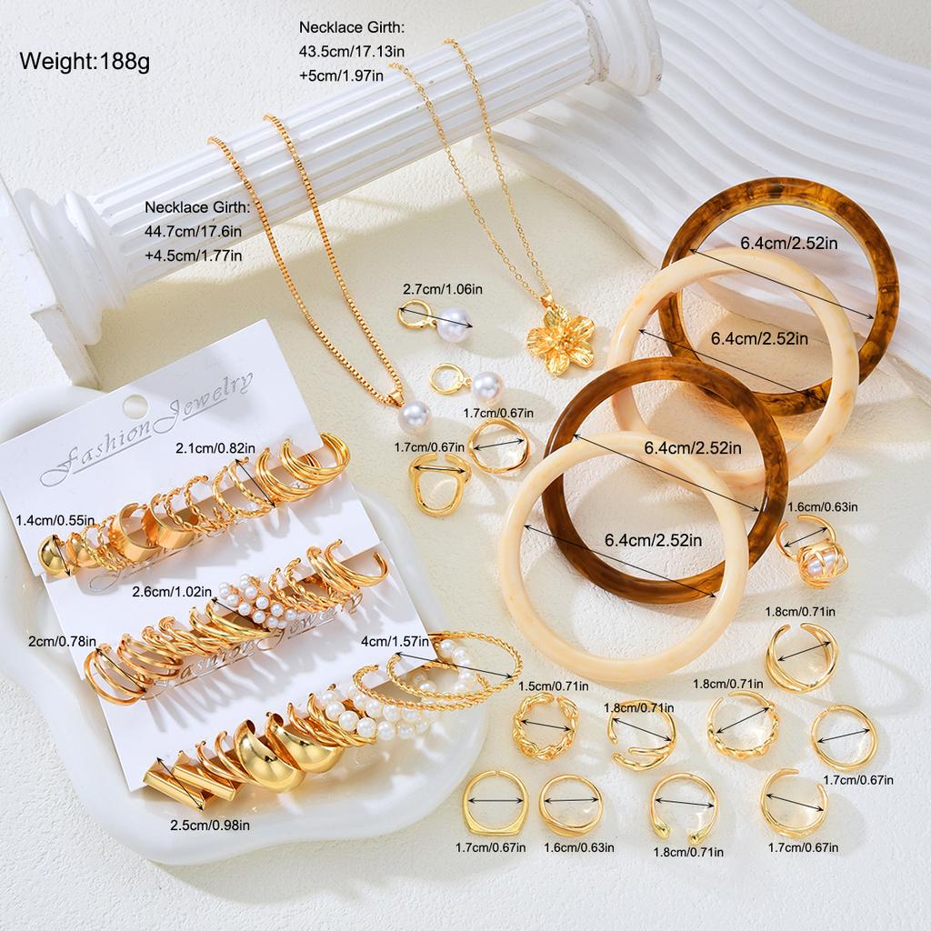 56 Adet Zarif Vintage Çiçekli İnci Burgulu Yılan Zincirli Geometrik C Şekilli Küpeler Kolyeler Yüzükler Bilezikler Takı Seti Kadınlar İçin