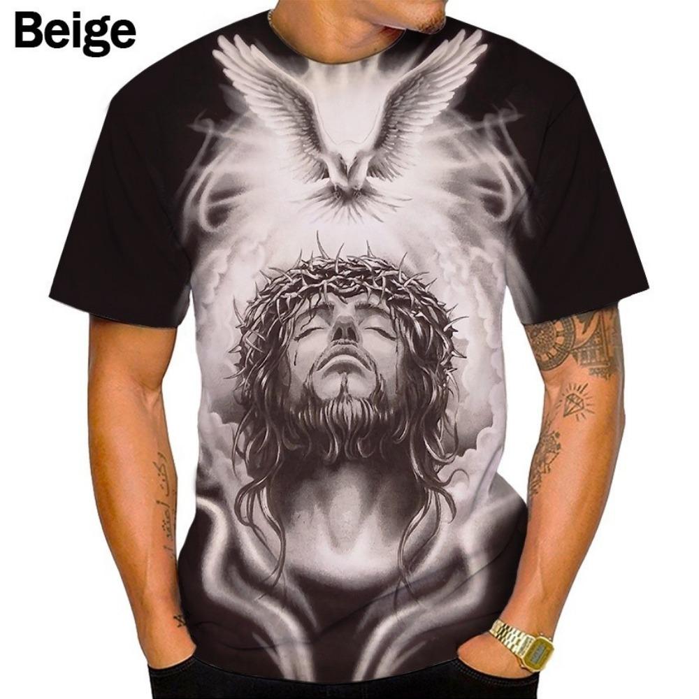 Jesus Summer's new fashionable and casual 3D printed men's round neck short sleeved top T-shirt