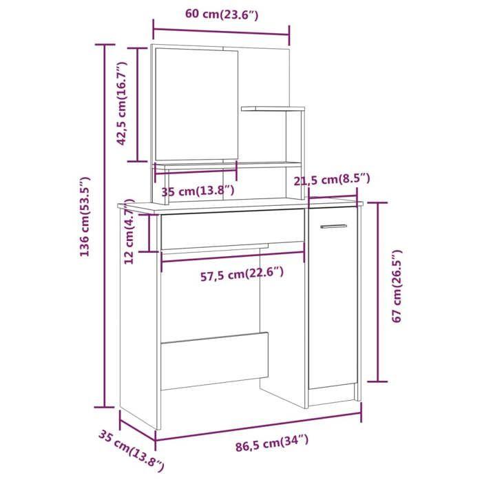 VidaXL Vanity Set, Makeup Table with Stool and Mirror, Cosmetic Dressing Table for Bedroom, Modern, 3114148
