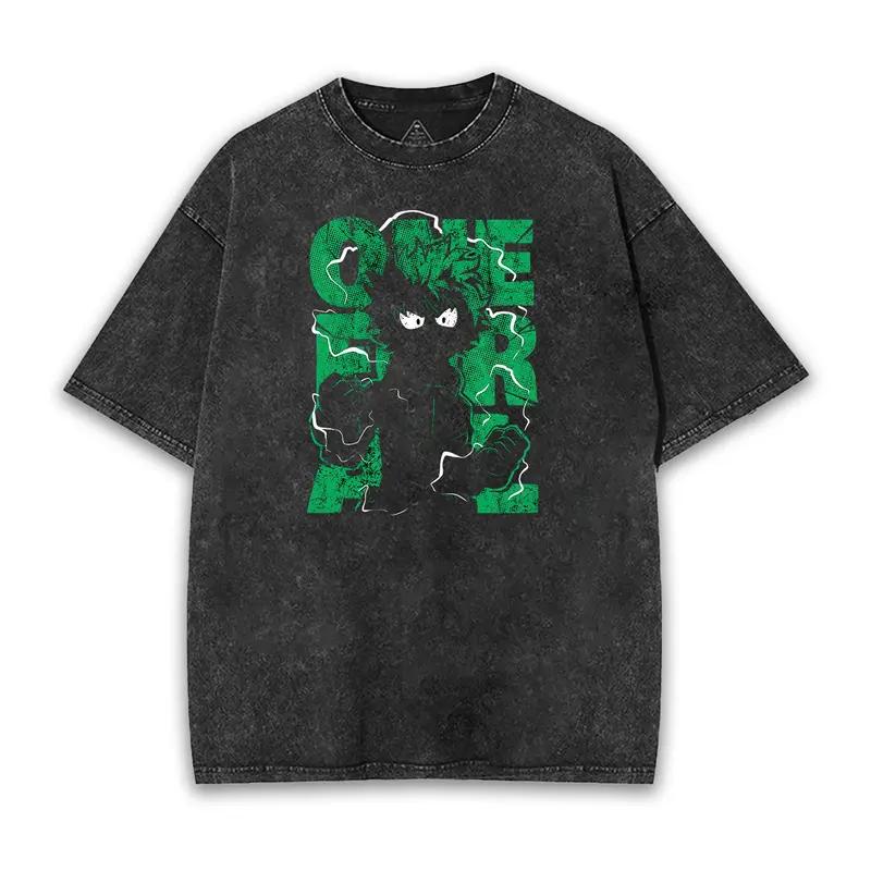My Hero Academia Anime Izuku Midoriya Graphic T-shirt Vintage Washed Oversized T Shirt Men Women Clothes Polyester Short Sleeve Tee