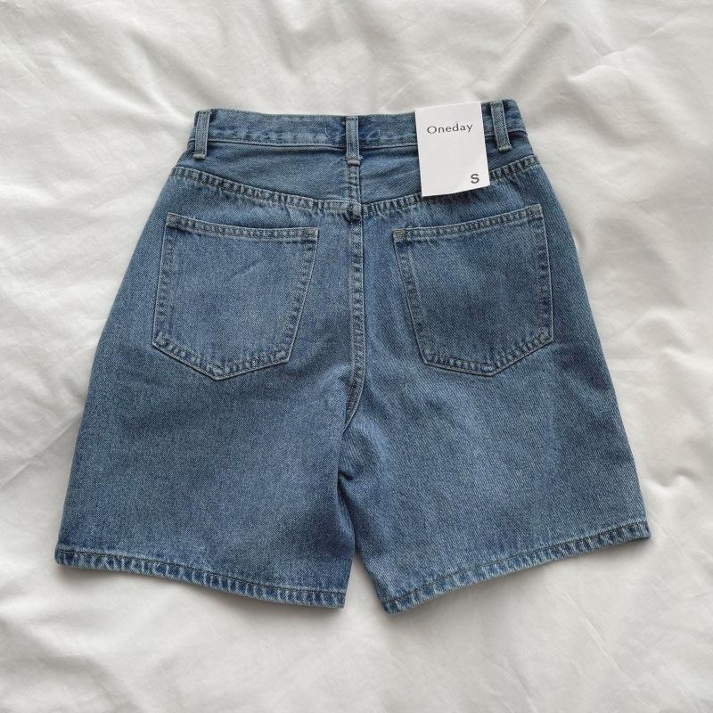 Retro Wide Leg Women's Denim Shorts Summer High Waist Loose Straight Leg Shorts Casual Shorts