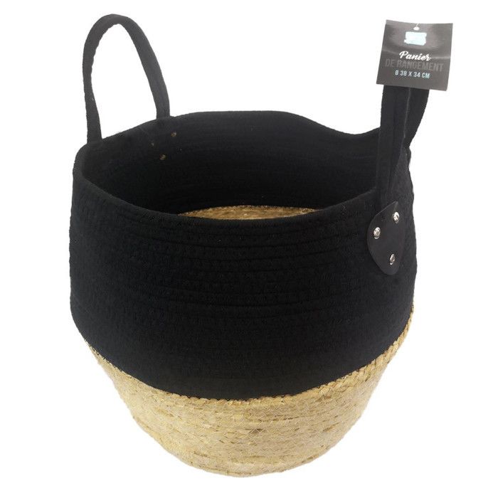Panier de Rangement - OSINELLA - Noir - Coton - Fibre de Maïs - 38 x 34 cm