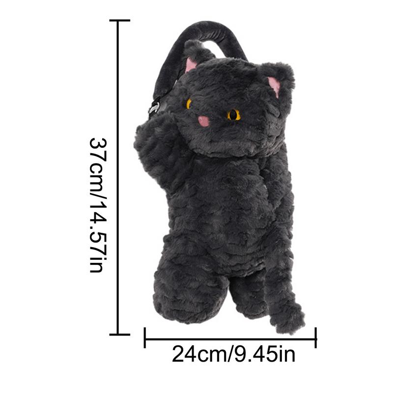 Plush Tissue Dispenser Plush Hangable Animal Car Tissue Holder 2 In 1 Car Tissue Box And Trash Can Decorative Organizer Black